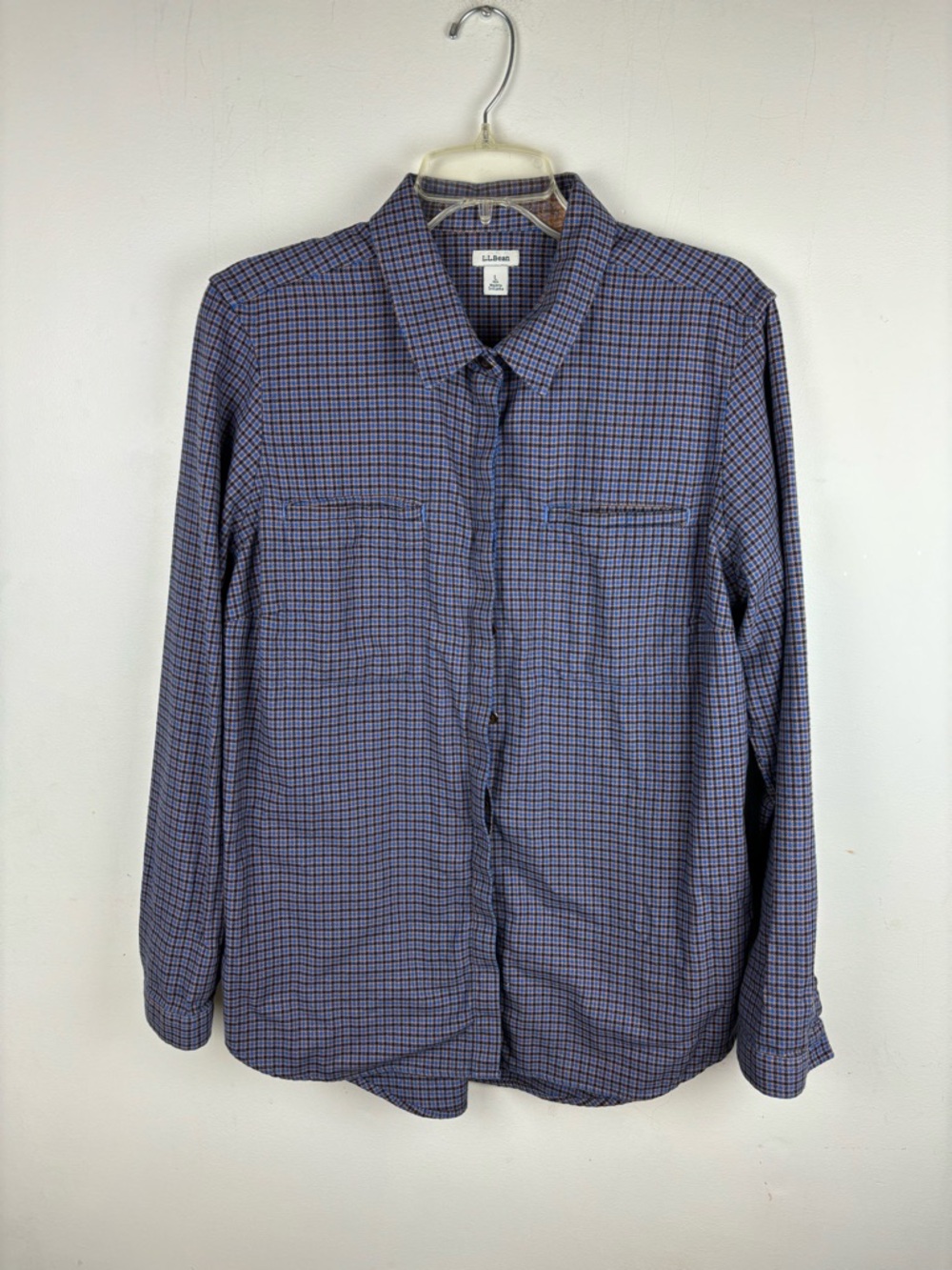 L.L. Bean Blue Plaid Button-Up Shirt-Woman Large